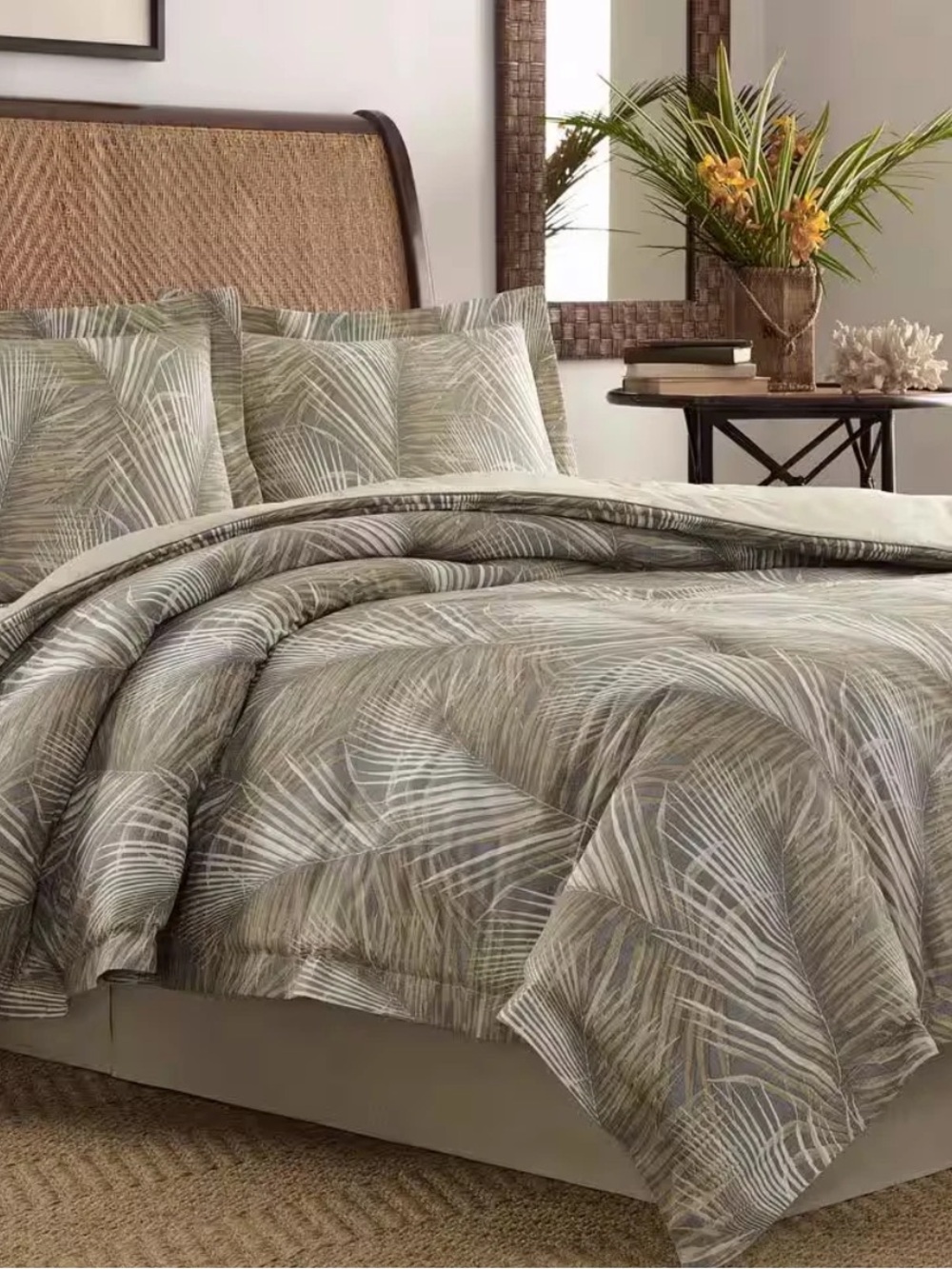 Raffia Palms 4-Piece Brown Botanical Cotton QUEEN Comforter Set NWT